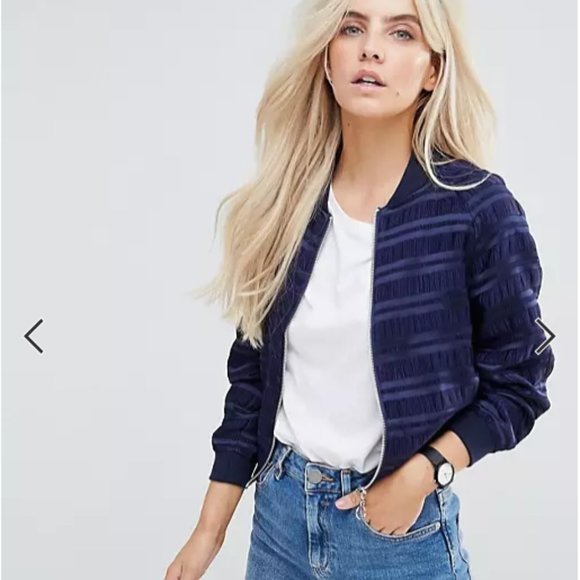 ASOS Petite Bomber in Satin Stripe Co-ord - Picture 1 of 3